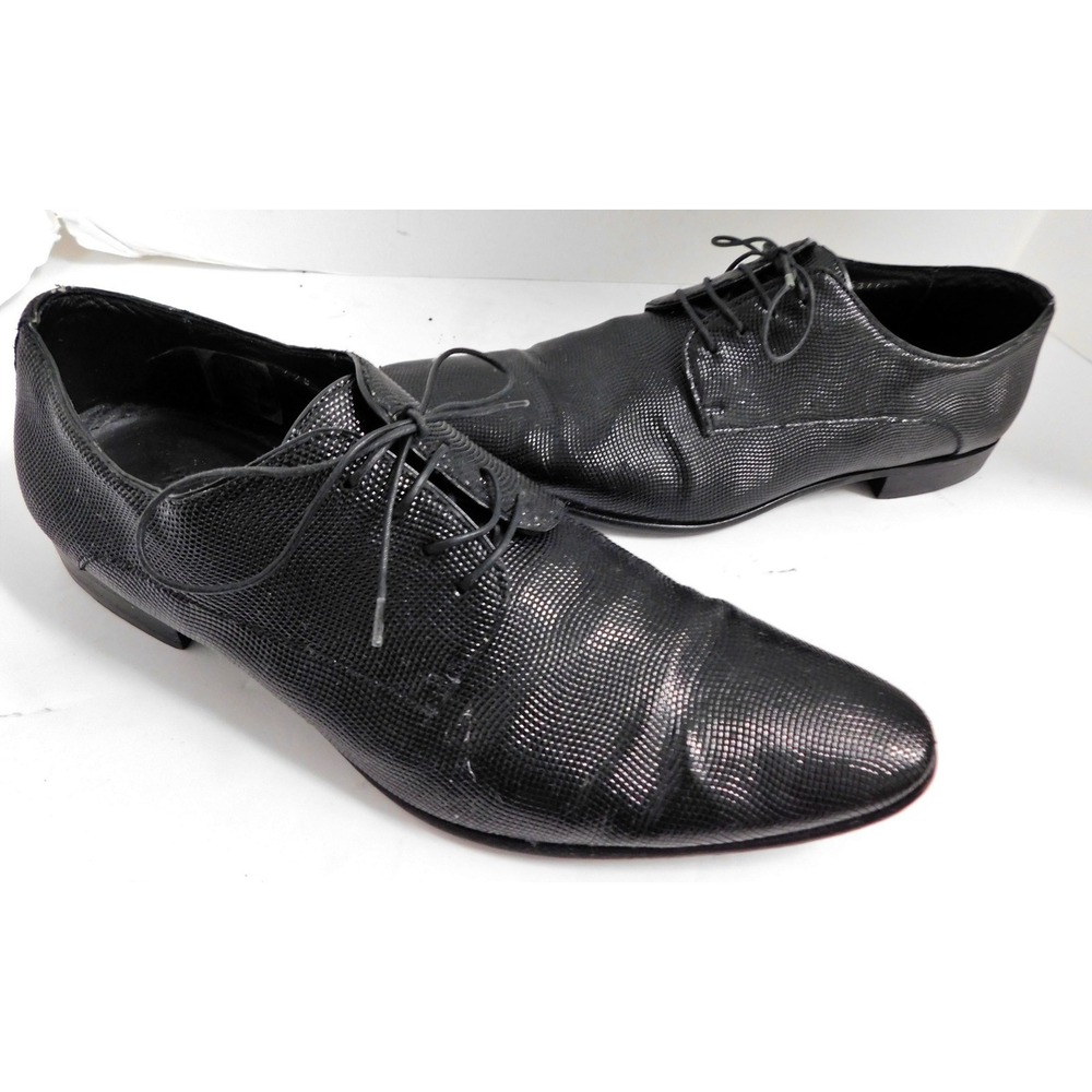 Hugo Boss Black Leather Textured Derby Dress Shoes Italy Formal sz 9